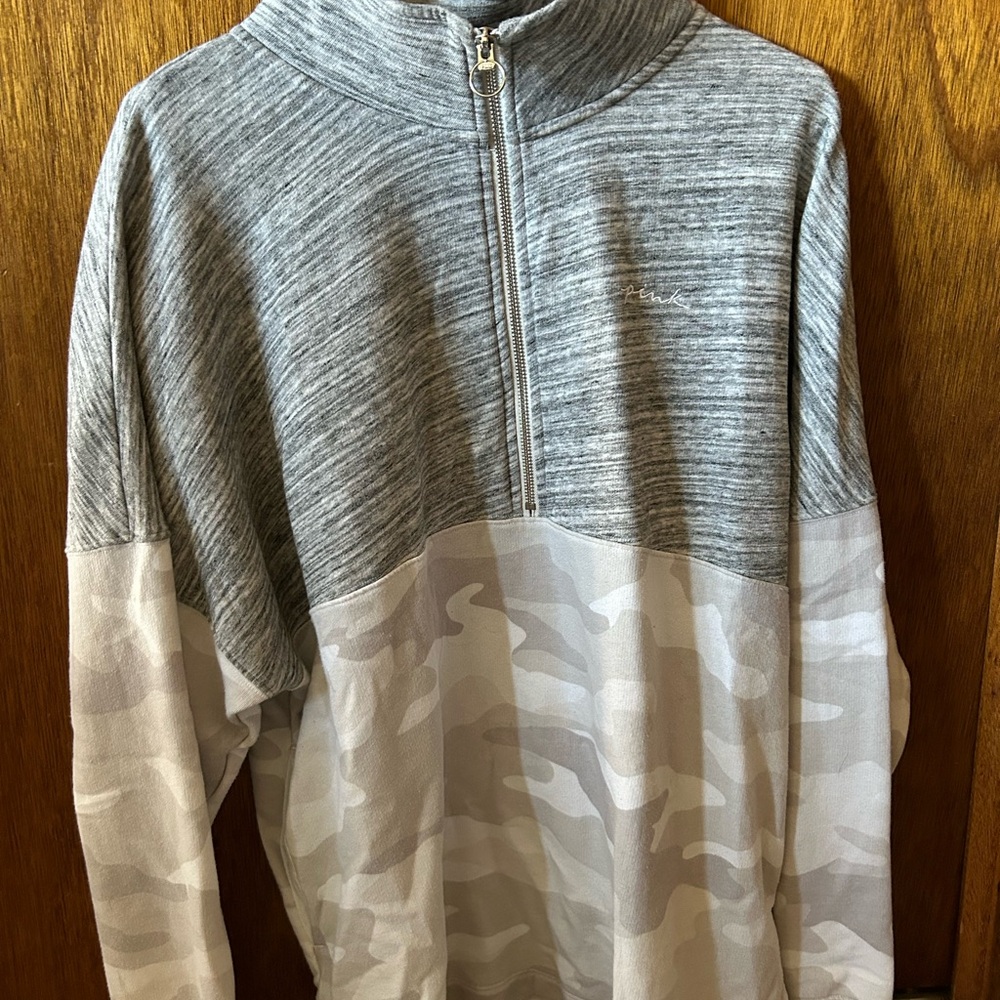 Pink!! Gray and White Half-Zip Pullover